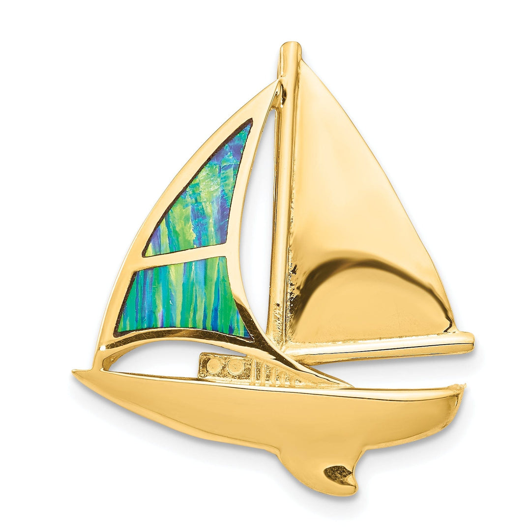 14k Yellow Gold Opal Sailboat Slide Pendant