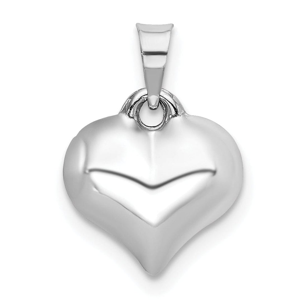 14K White Gold Hollow Polished Finish3 D Small Puff Heart Shape Pendant