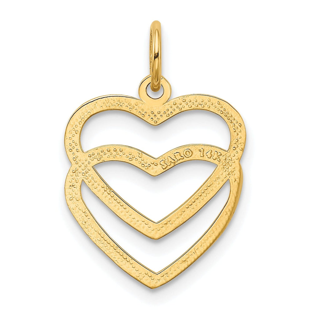 14K Yellow Gold Flat Back Polished Finish Double Heart on Heart Design Charm Pendant