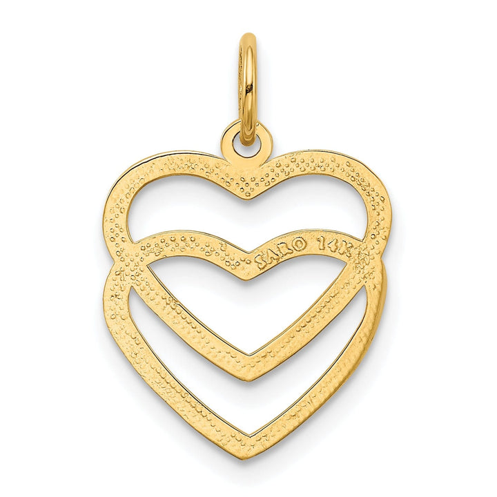 14K Yellow Gold Flat Back Polished Finish Double Heart on Heart Design Charm Pendant