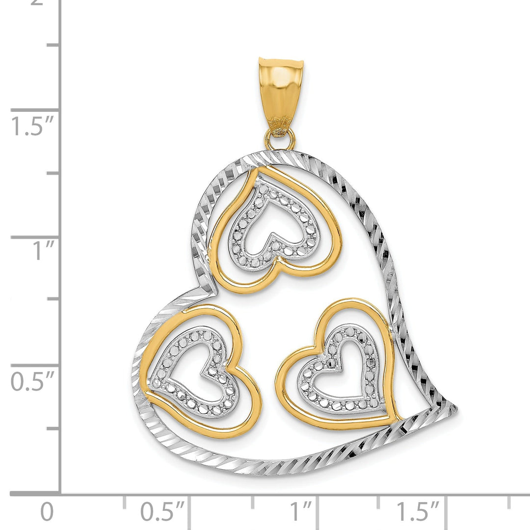 14K Two Tone Gold Diamond Cut Heart Pendant