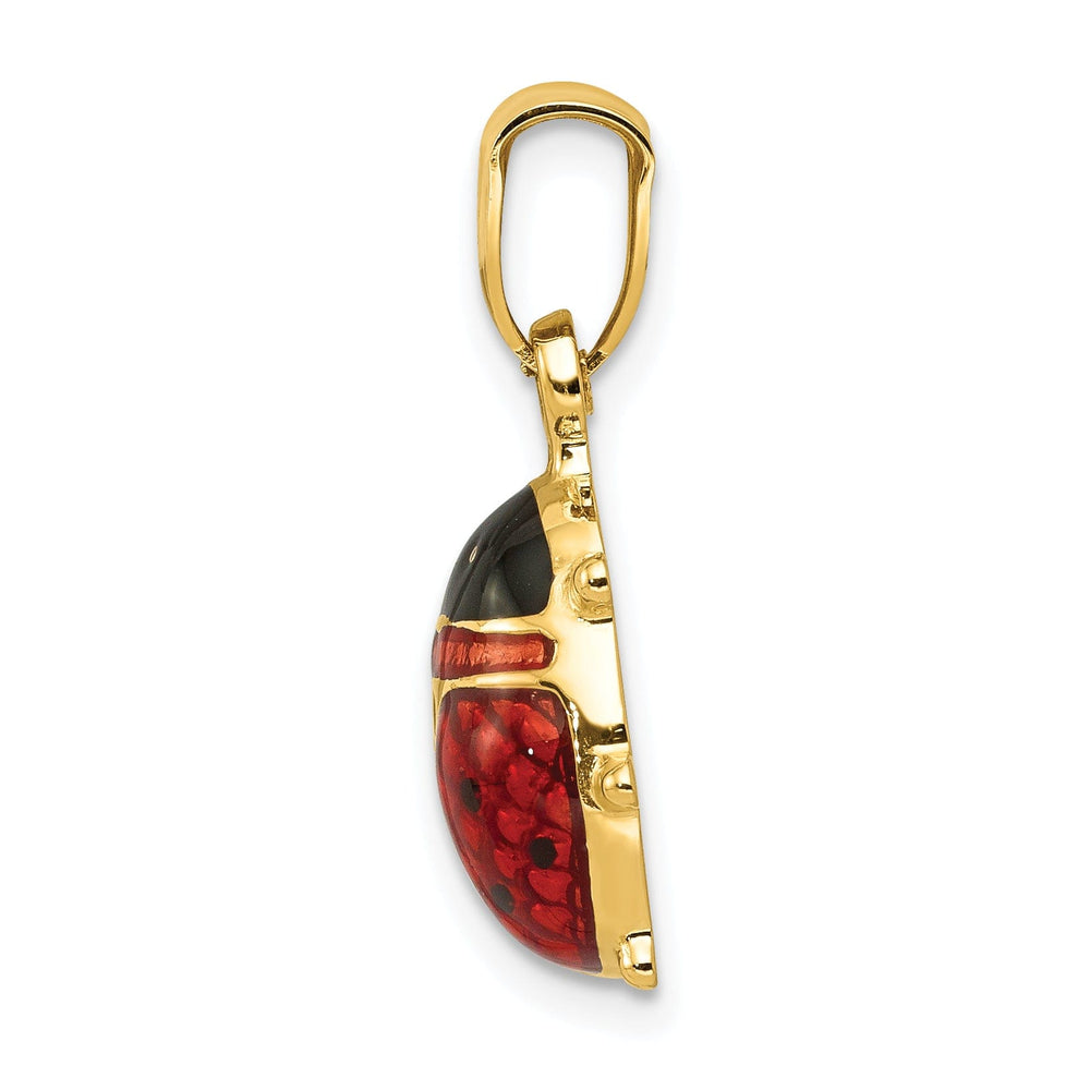 14k Yellow Gold Polished Red-Black Enameled Finish Semi-Solid Flat Back Ladybug Charm Pendant