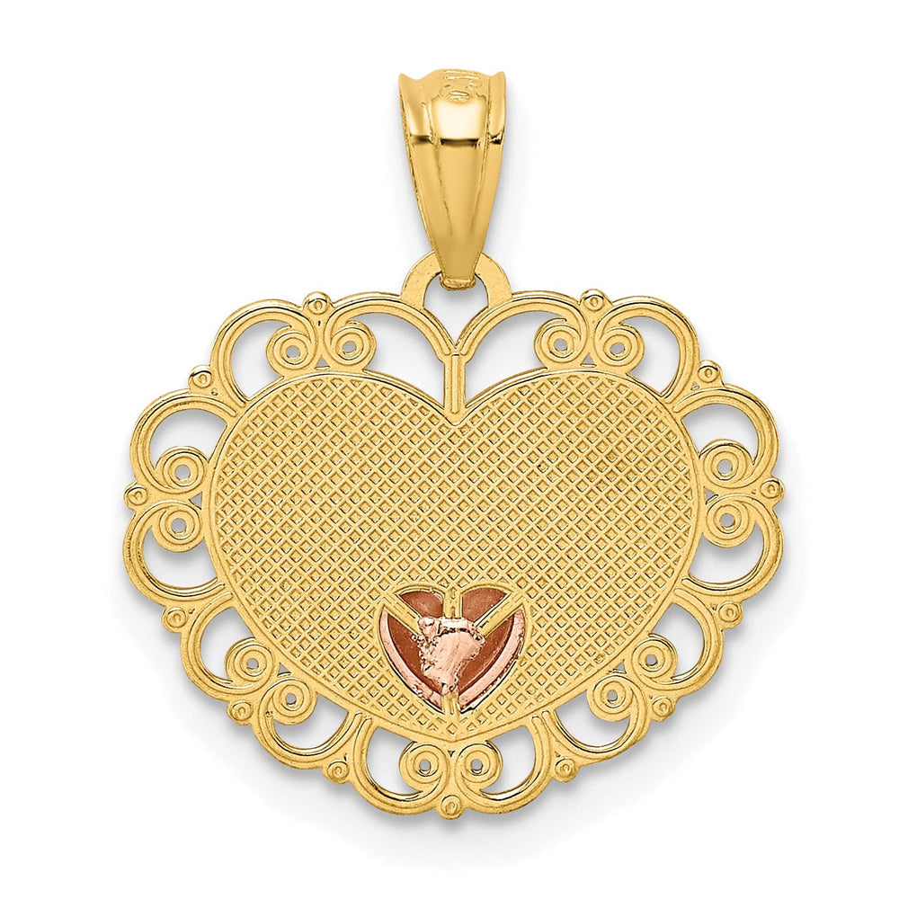 14K Two Tone Gold Polished Finish MOM Heart in Heart Design Pendant