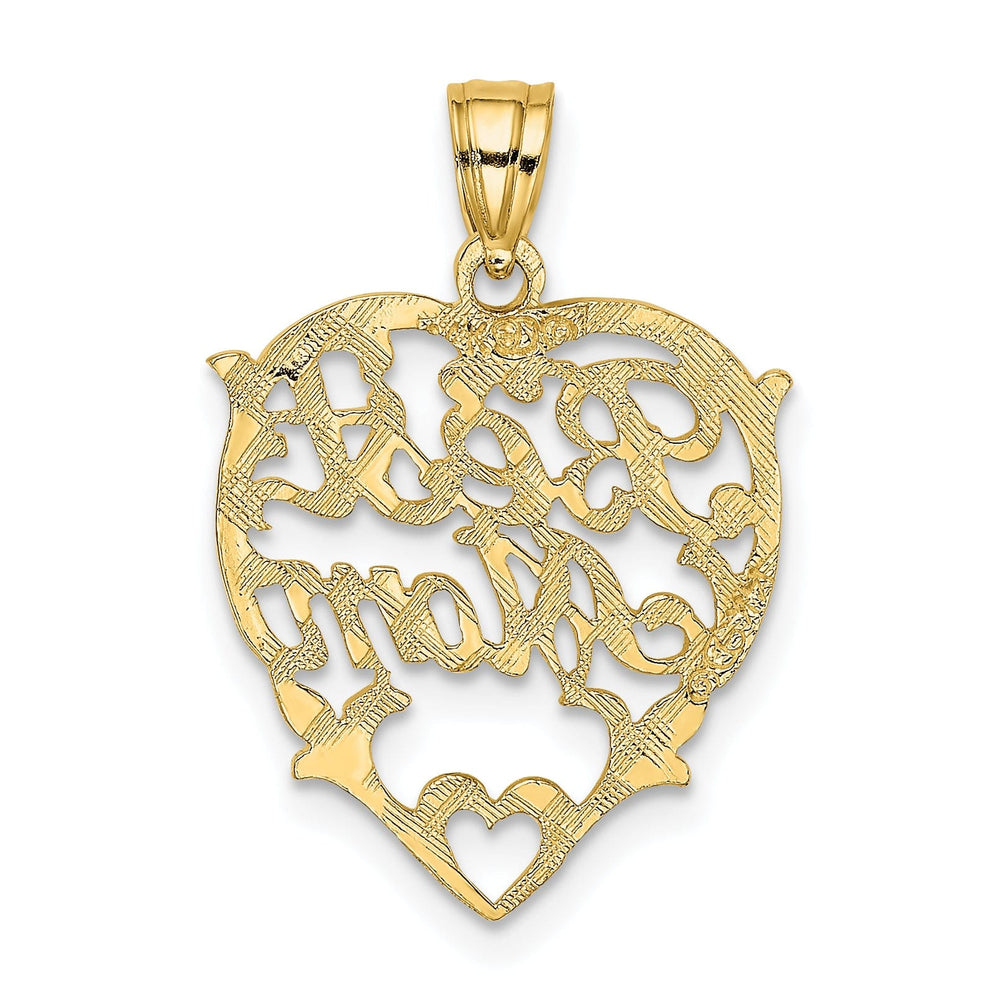 14k Yellow Gold Solid Polished Finish Script BEST MOM Heart Design Charm