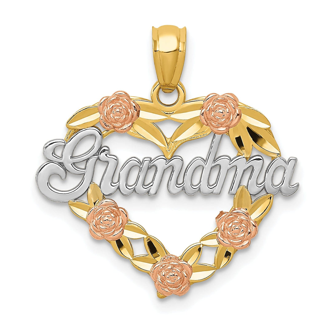 14k Two-tone Gold Rhodium Grandma Heart Pendant