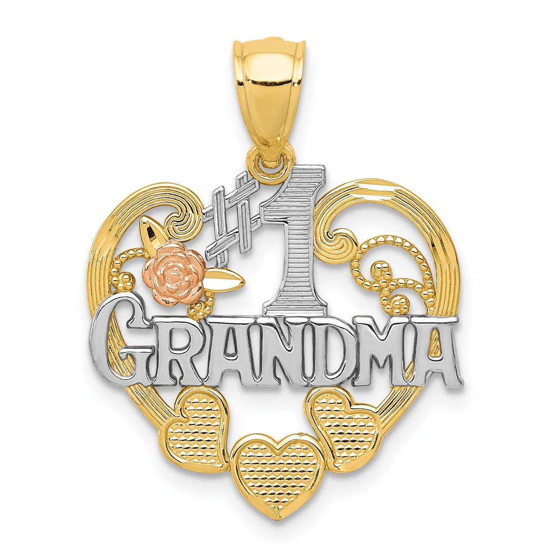 14k Two Tone Gold #1 Grandma Heart Pendant