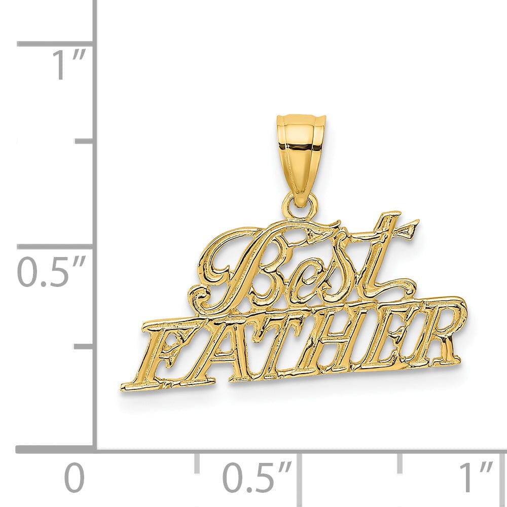 14k Yellow Gold Textured Polished Finish Script BEST FATHER Charm Pendant