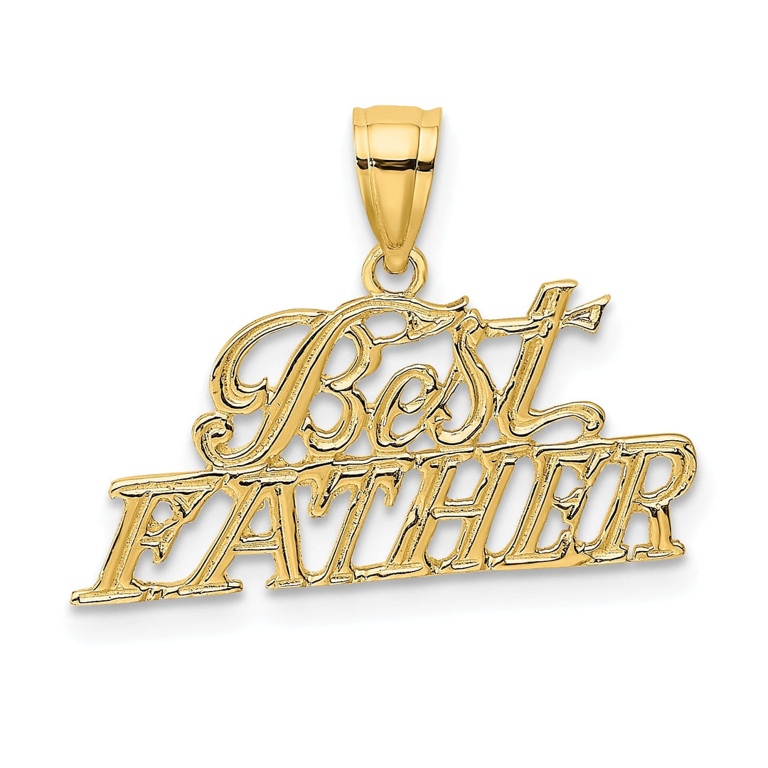 14k Yellow Gold Textured Polished Finish Script BEST FATHER Charm Pendant