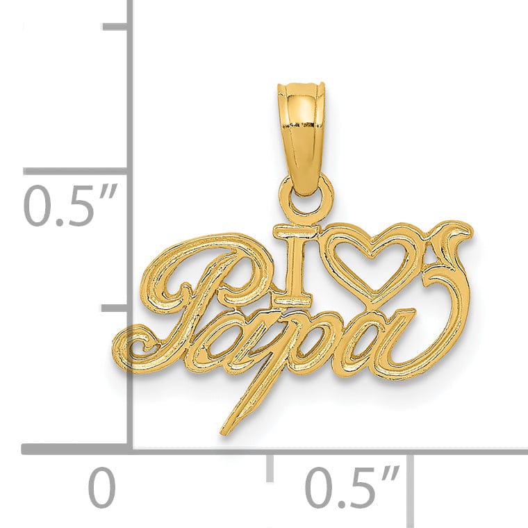 14k Yellow Gold Solid Polished Textured Finish I Heart PAPA Design Charm Pendant