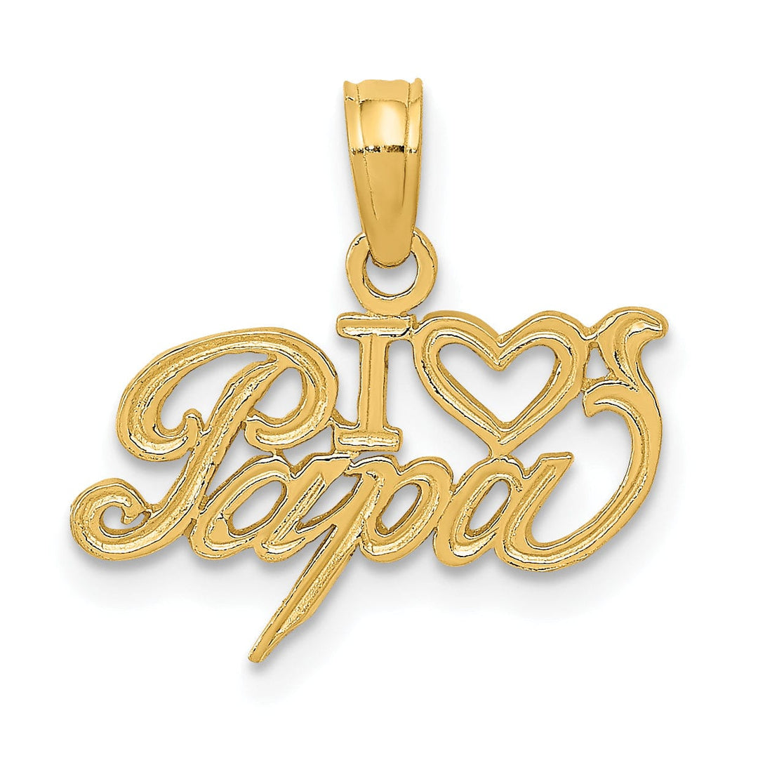 14k Yellow Gold Solid Polished Textured Finish I Heart PAPA Design Charm Pendant