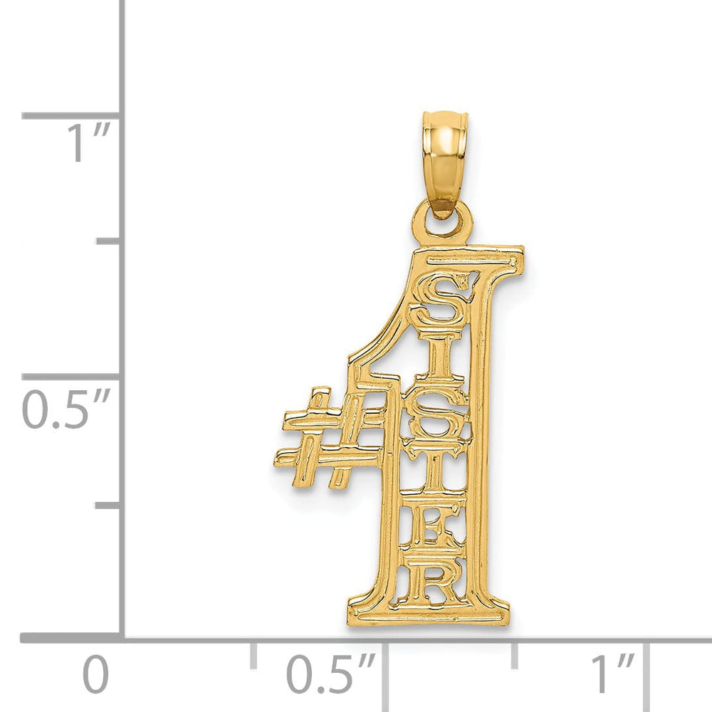 14k Yellow Gold Textured Finish Vertical Design #1 SISTER Charm Pendant