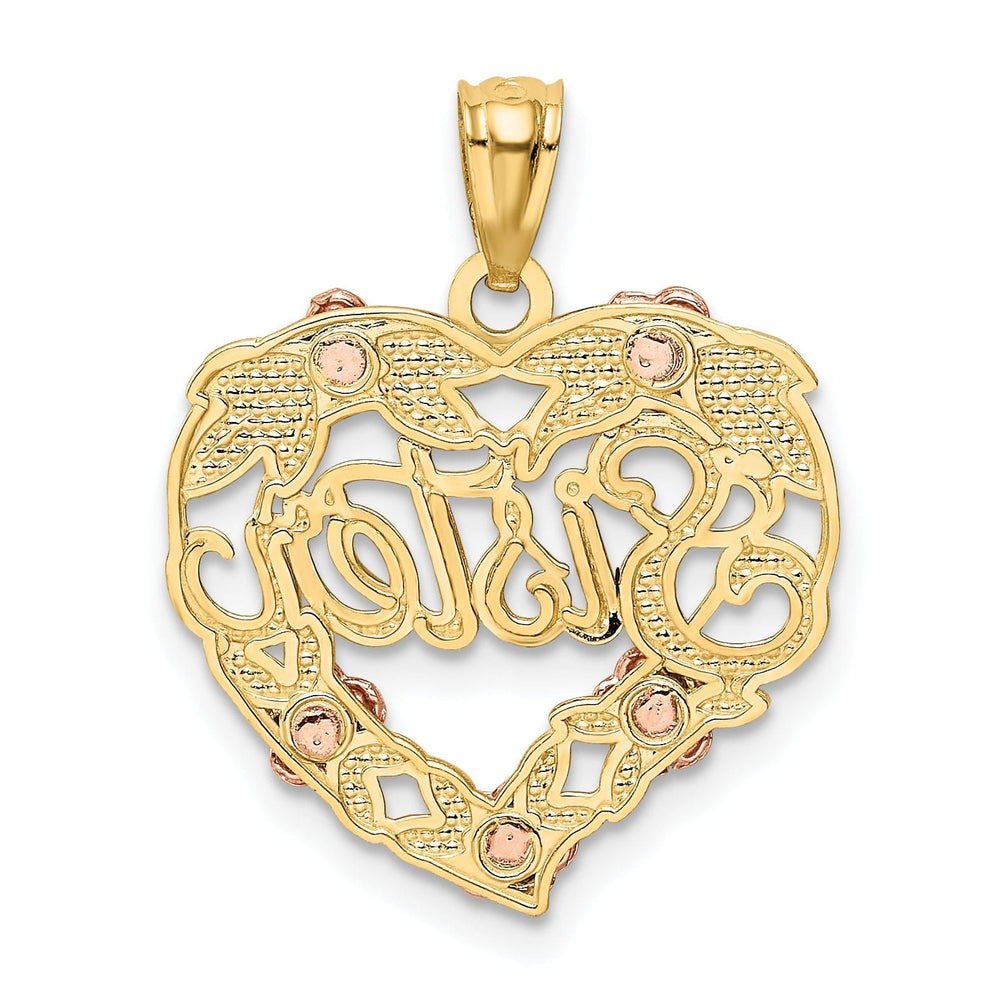 14k Two Tone Gold Sister Heart Charm Pendant