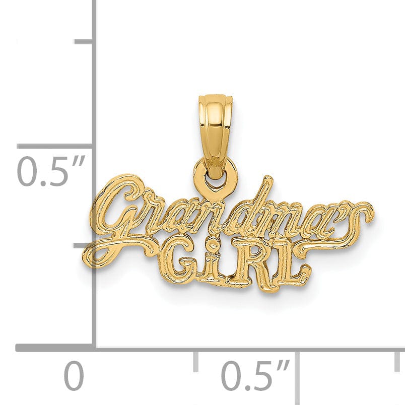 14k Yellow Gold Flat Back Polished Textured Finish GRANDMA'S GIRL in Script Design Charm Pendant