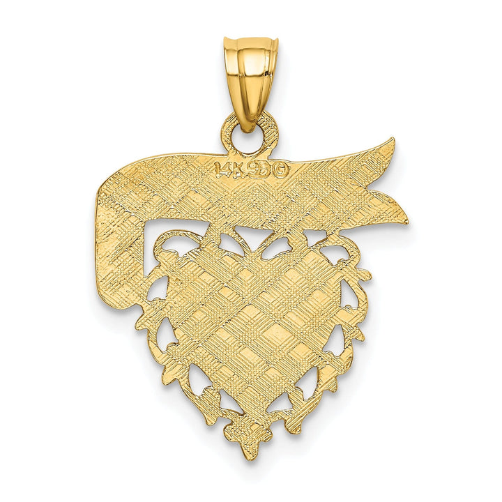 14k Yellow Gold Polished Finish Solid Flat Back DADDYS GIRL Heart & Engrave Banner Design Charm Pendant