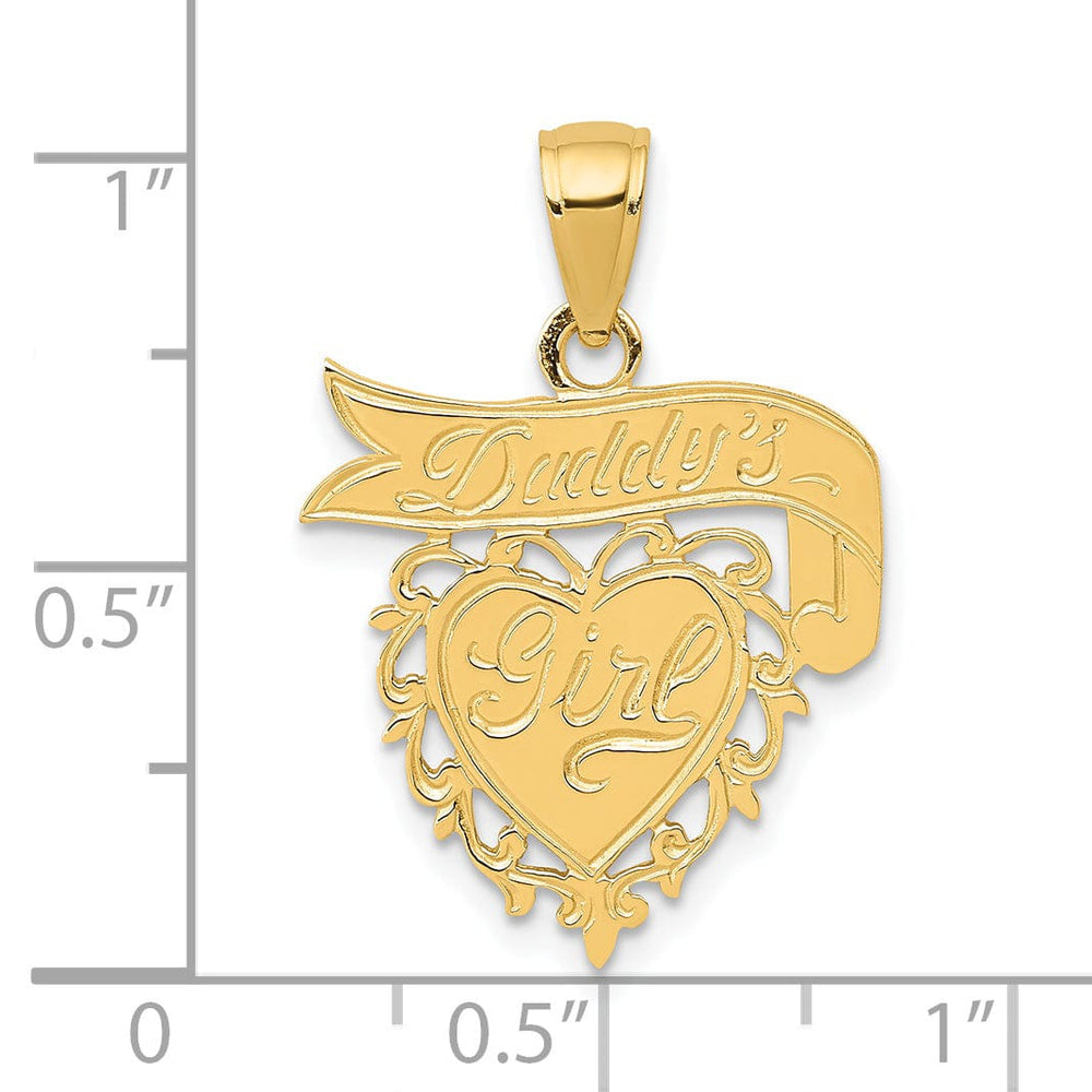 14k Yellow Gold Polished Finish Solid Flat Back DADDYS GIRL Heart & Engrave Banner Design Charm Pendant