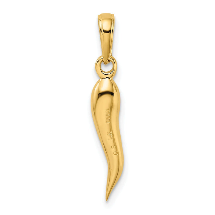 14k Yellow Gold Solid Polished Medium Size 3-D Italian Horn Pendant