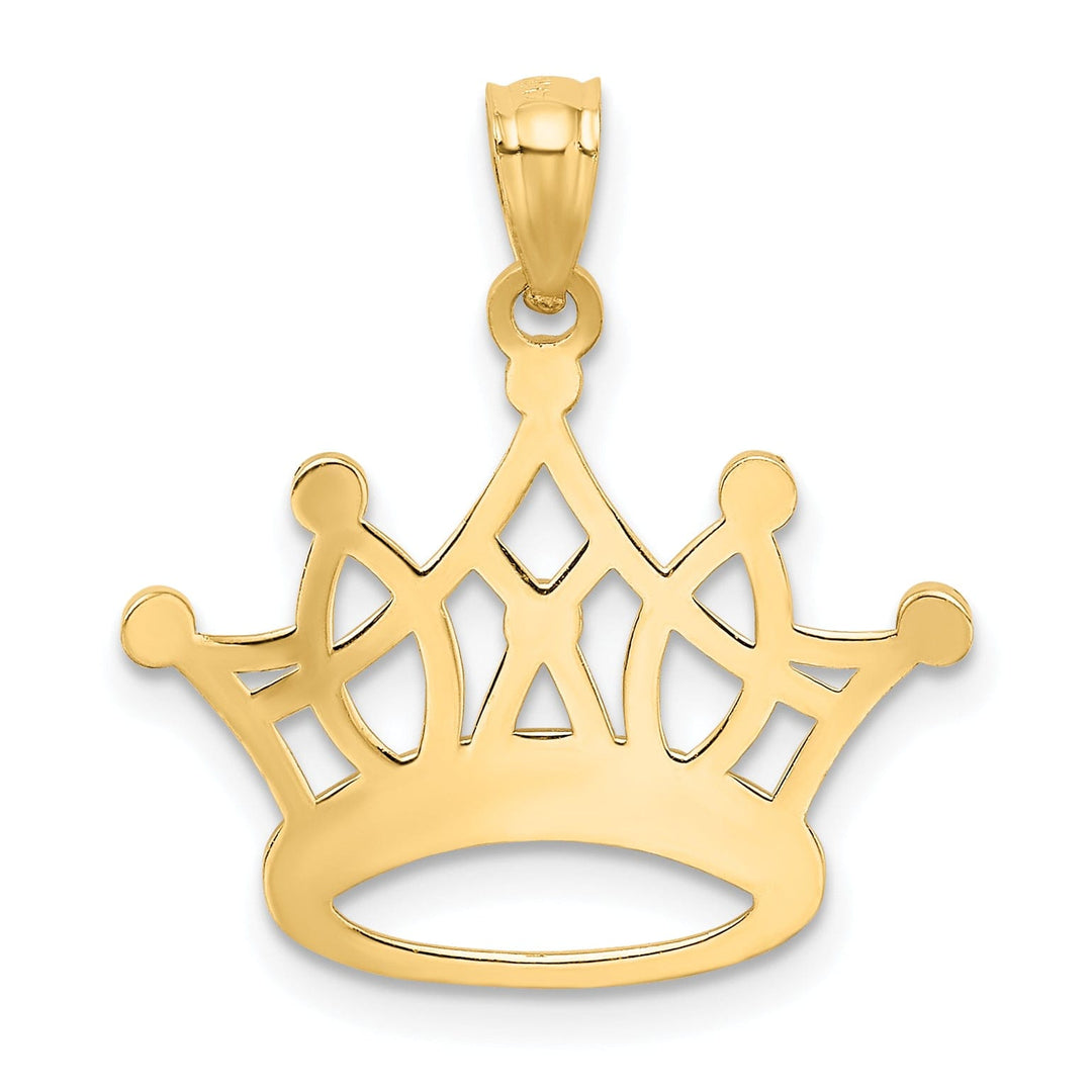 14k Yellow Gold White Rhodium Solid Polished Diamond Cut Finish Mens Kings Crown Design Charm Pendant