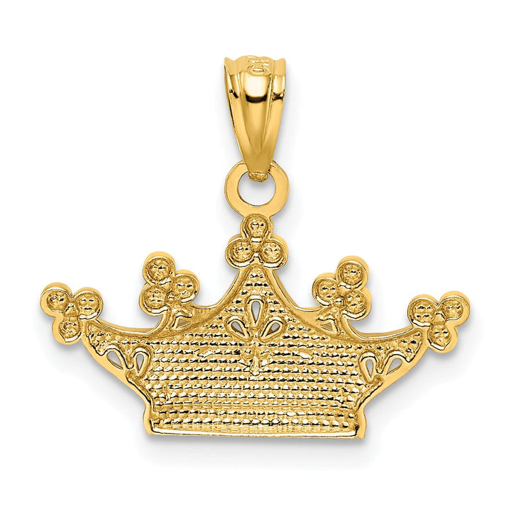 14k Yellow Gold White Rhodium Solid Textured Diamond Cut Polished Finish Crown Design Charm Pendant