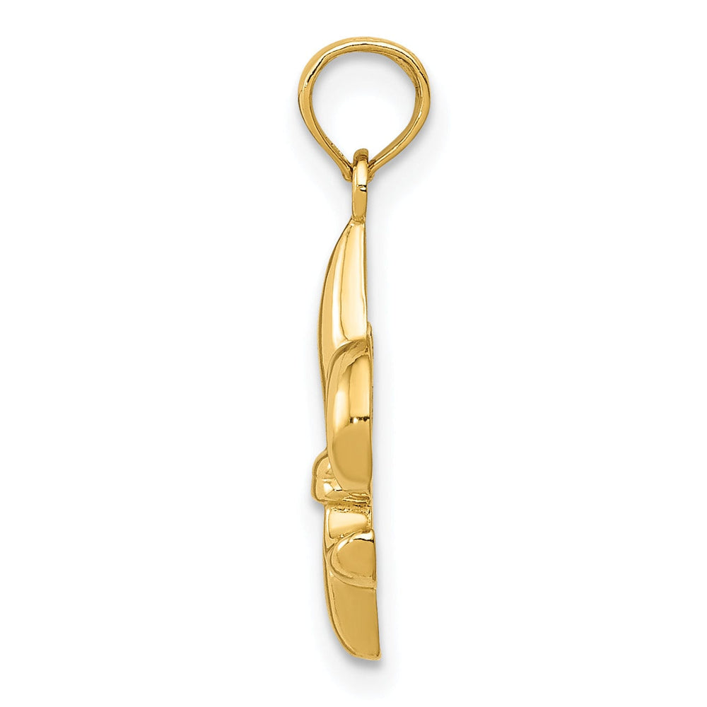 14k Yellow Gold Solid Polished Finish Concave Shape Small Size Fleur-De-Lis Design Charm Pendant