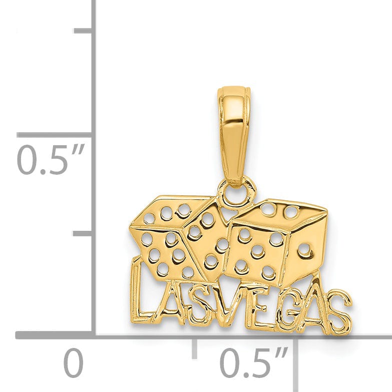 14k Yellow Gold Textured Polished Finish LAS VEGAS with Dice Design Charm Pendant