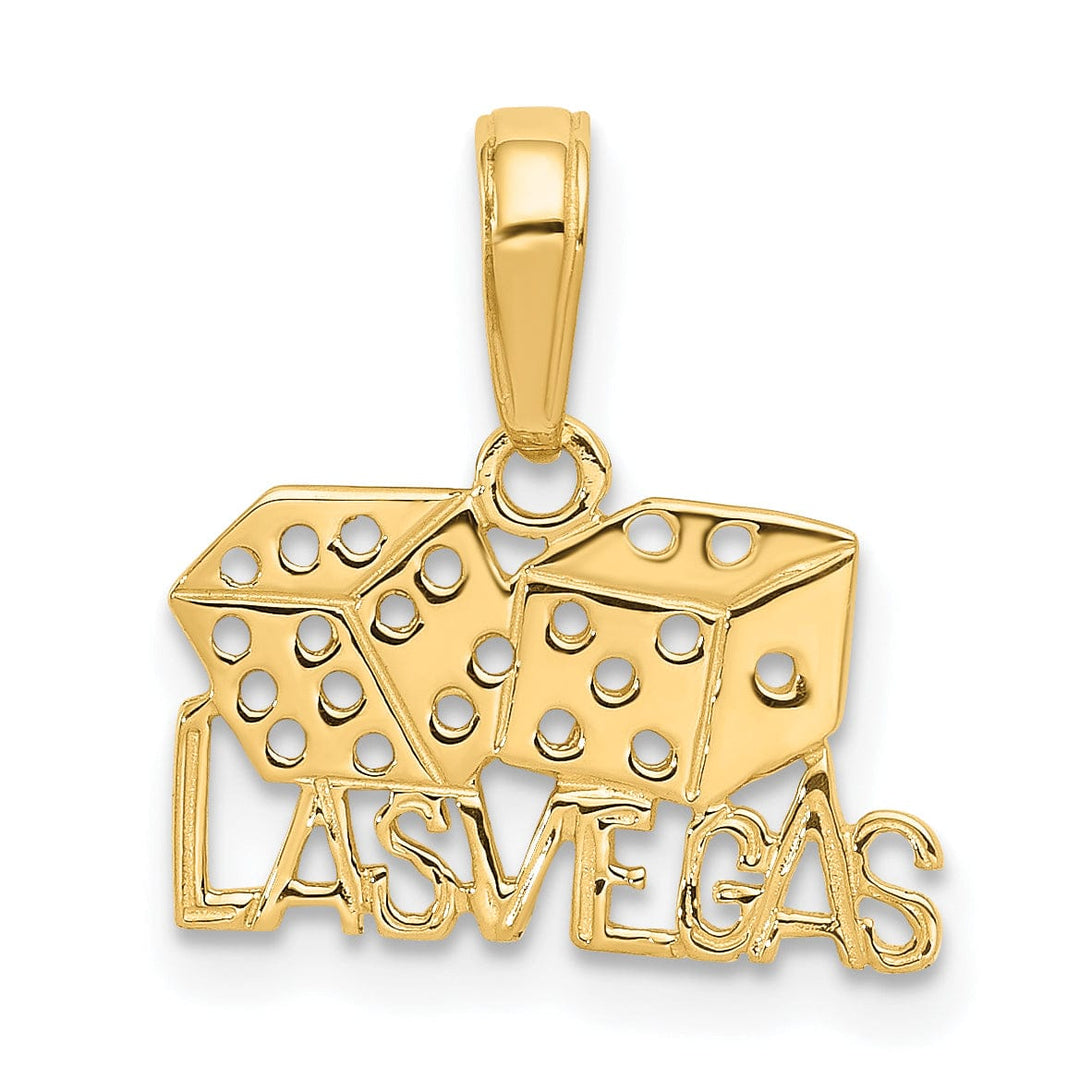 14k Yellow Gold Textured Polished Finish LAS VEGAS with Dice Design Charm Pendant