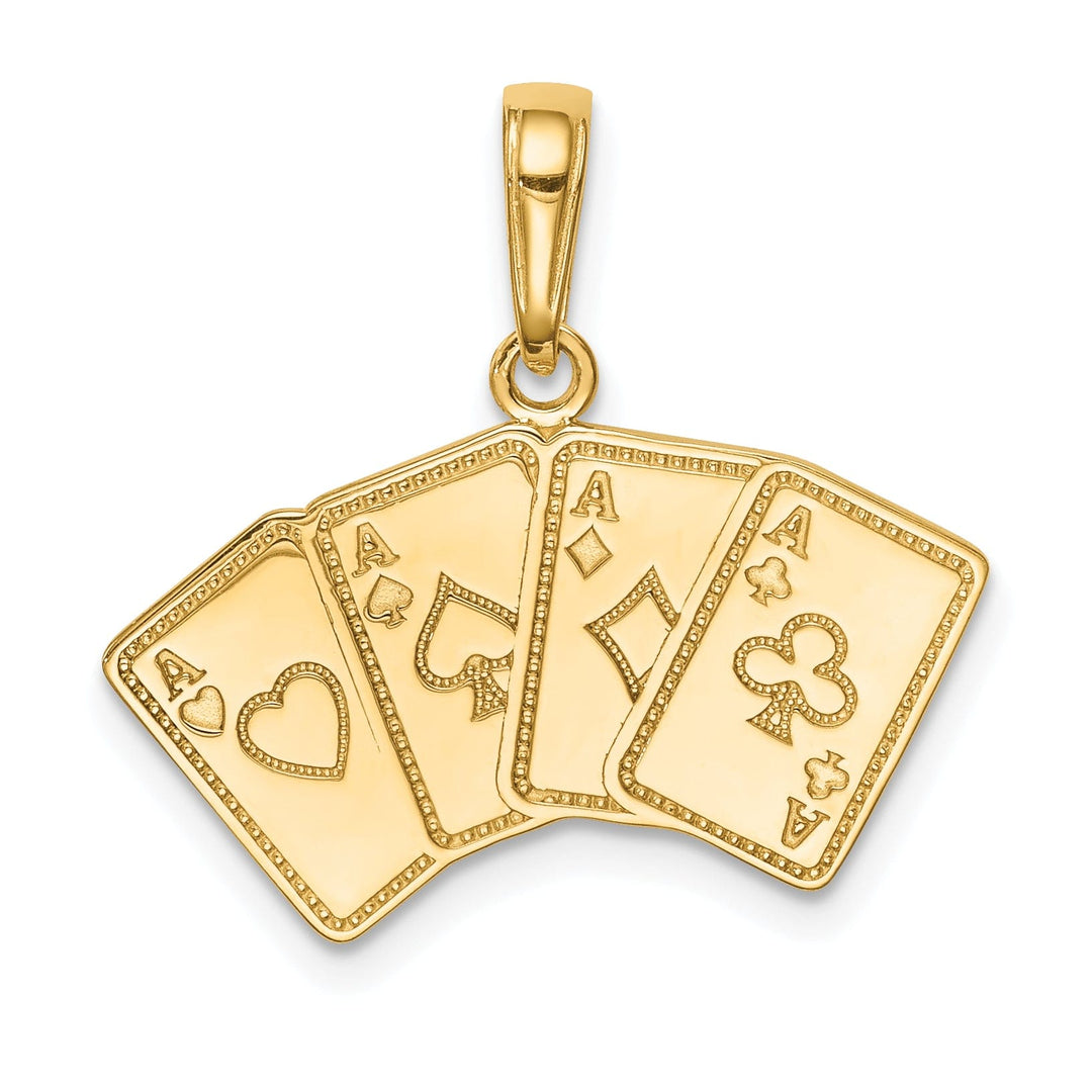 14k Yellow Gold Solid Polished Finish 4-Aces Playing Cards Charm Pendant