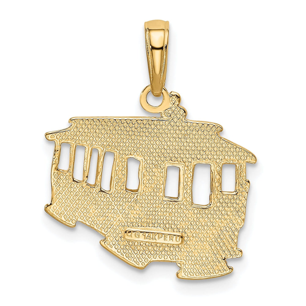 14k Yellow Gold Textured Polished Finish Solid Cable Car Design Charm Pendant