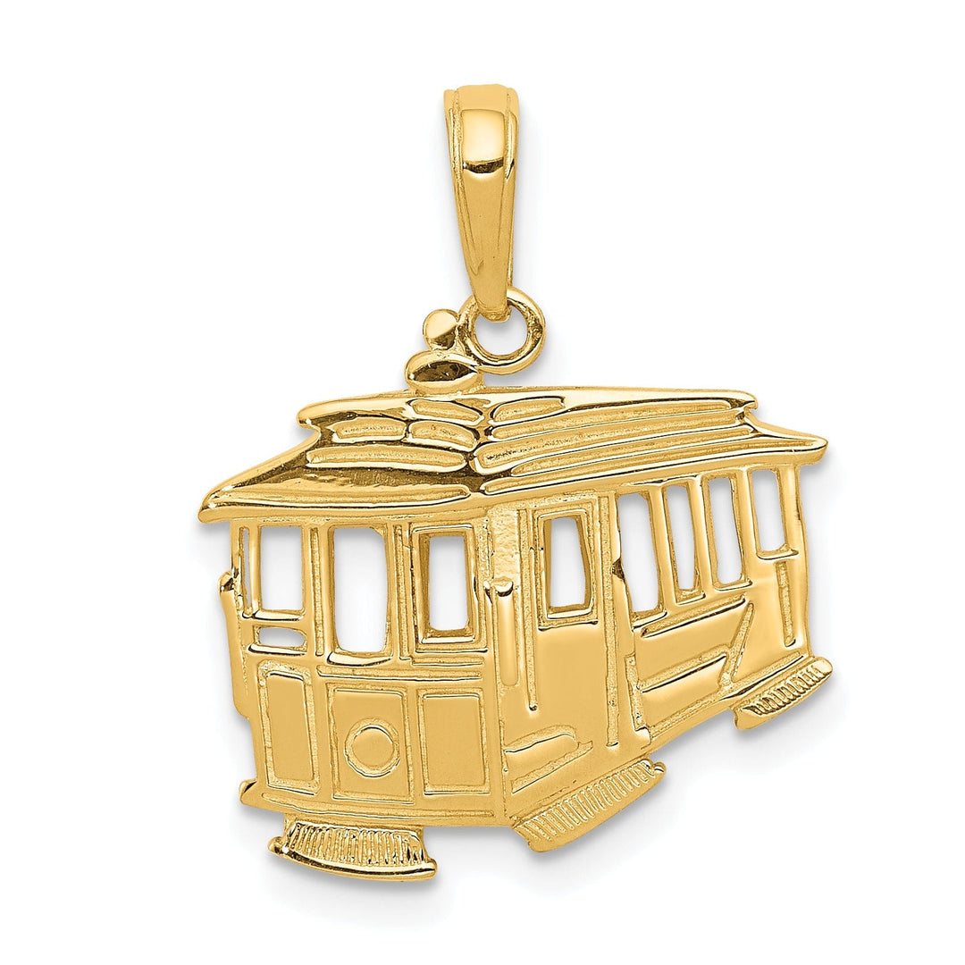 14k Yellow Gold Textured Polished Finish Solid Cable Car Design Charm Pendant
