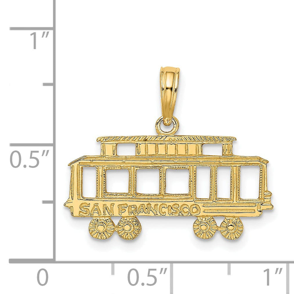 14k Yellow Gold Textured Polished Finish SAN FRANCISCO Cable Car Design Charm Pendant