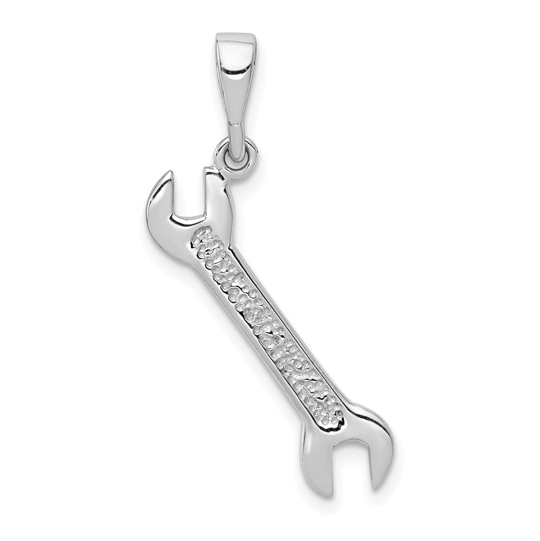 Solid 14k White Gold Polished Wrench Pendant