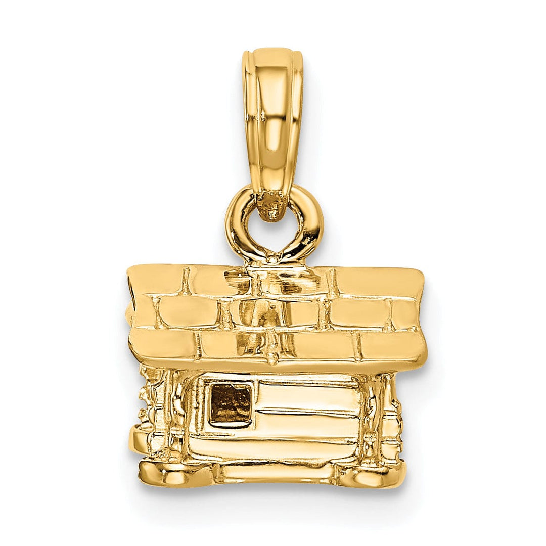 14k Yellow Gold Solid Polished Finish 3-Dimensional Log Cabin Charm Pendant