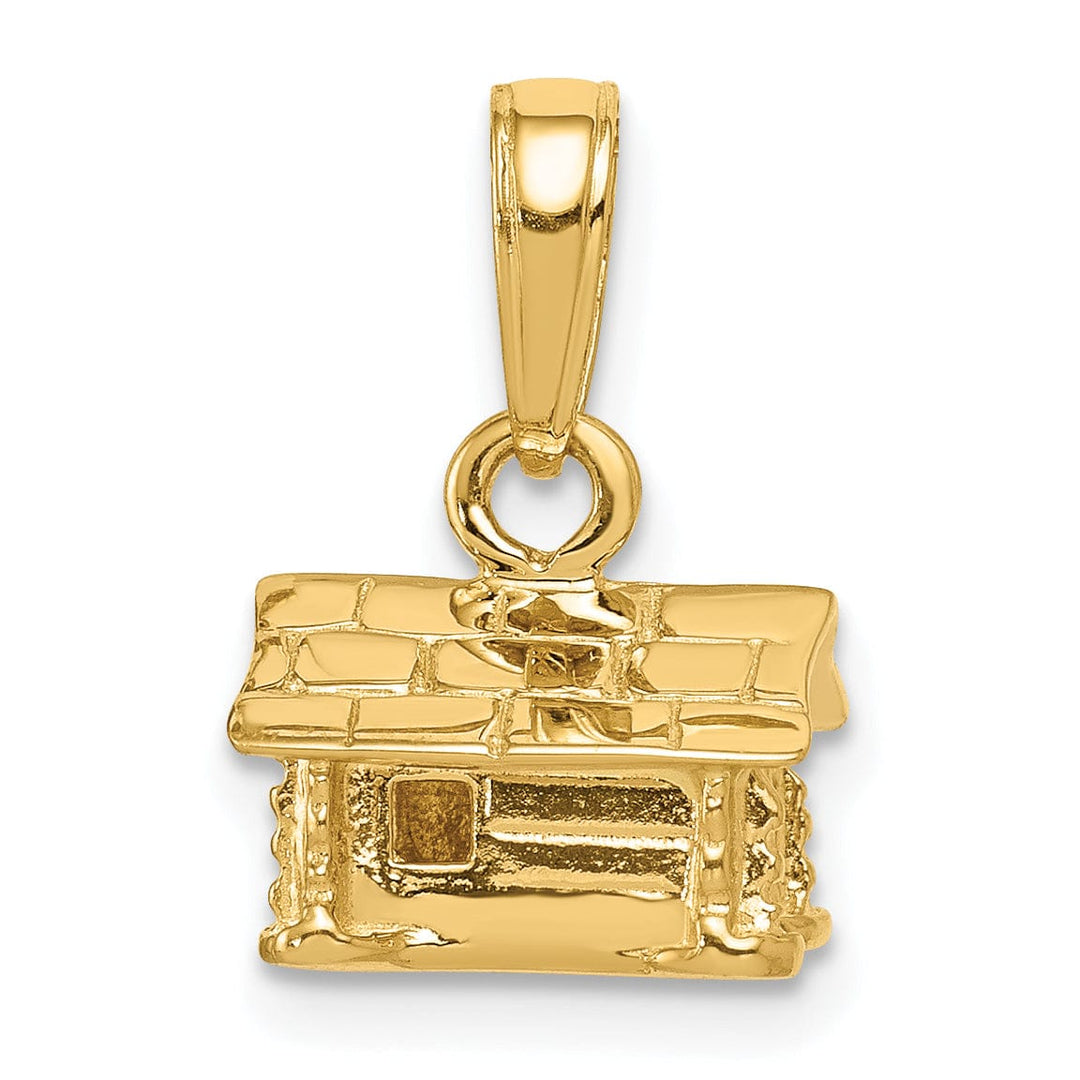 14k Yellow Gold Solid Polished Finish 3-Dimensional Log Cabin Charm Pendant