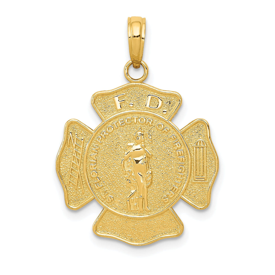 14k Yellow Gold Fire Department Badge Pendant