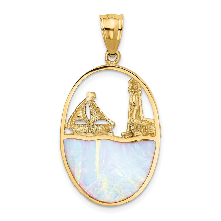 14kYellow Gold Opal Lighthouse Sailboat Pendant
