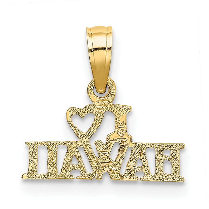 14k Yellow Gold Textured Polished Finish I HEART HAWAII Design Charm Pendant
