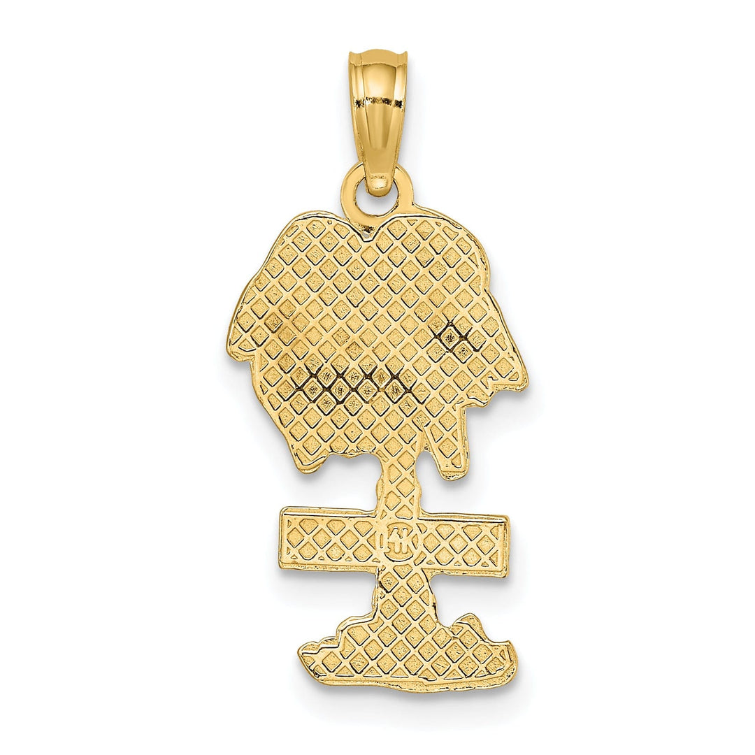 14K Yellow Gold Polished Textured Finish Sanit GEORGE Banner Sign on Palm Tree Charm Pendant