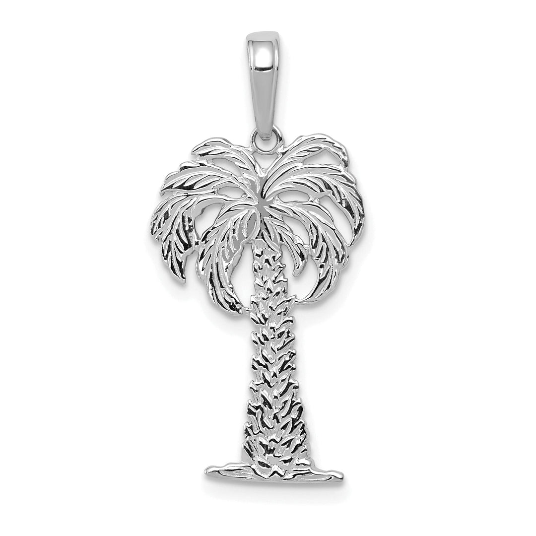 14k White Gold Solid Textured Polished Finish Men's Palm Tree Charm Pendant