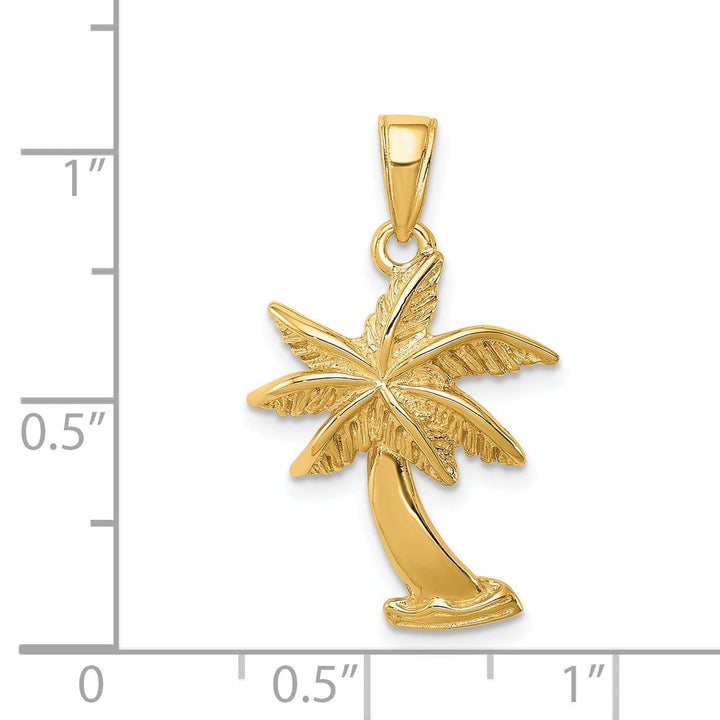 14k Yellow Gold Solid Polished Finish Men's Palm Tree Charm Pendant
