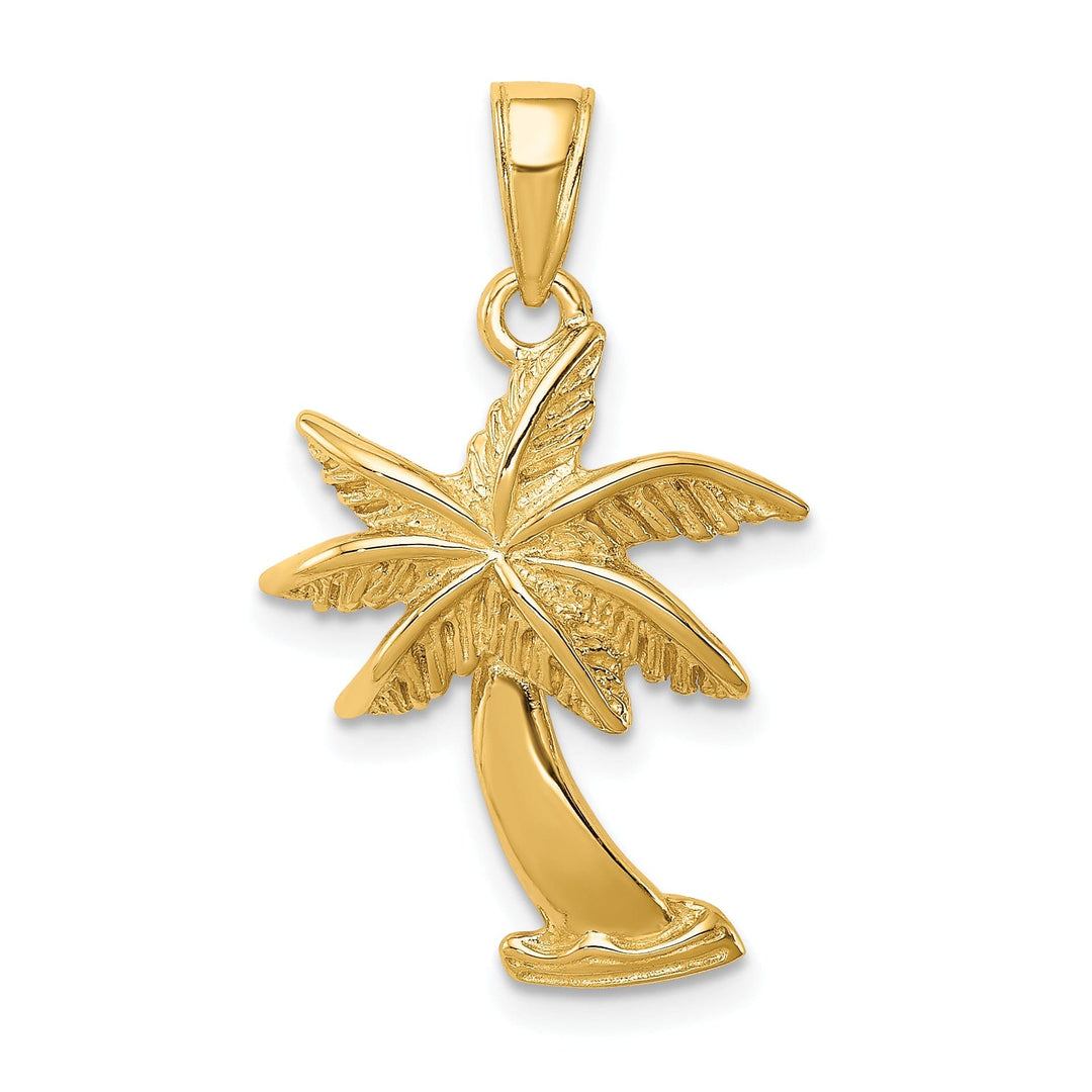 14k Yellow Gold Solid Polished Finish Men's Palm Tree Charm Pendant
