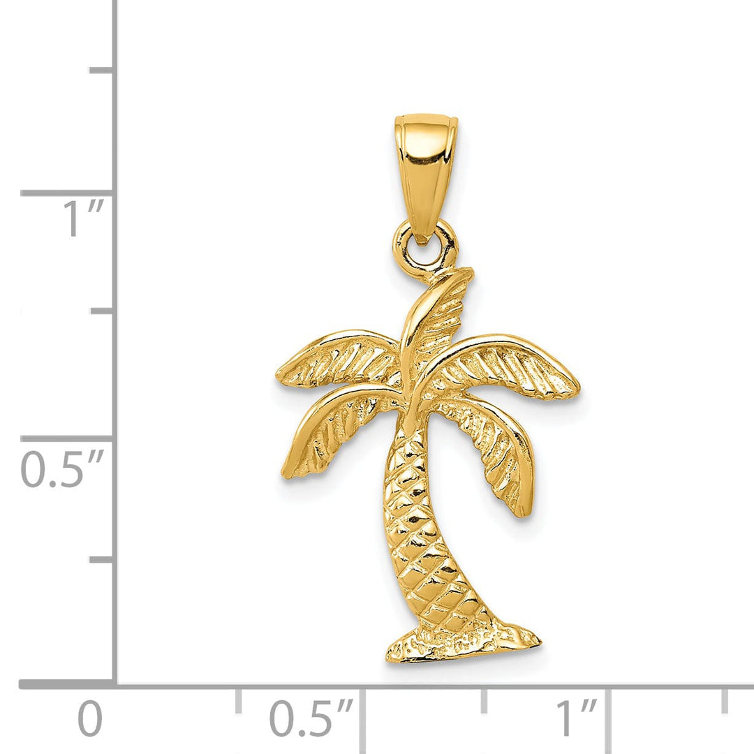 14k Yellow Gold Solid Texture Polished Finish Mens Palm Tree Charm Pendant