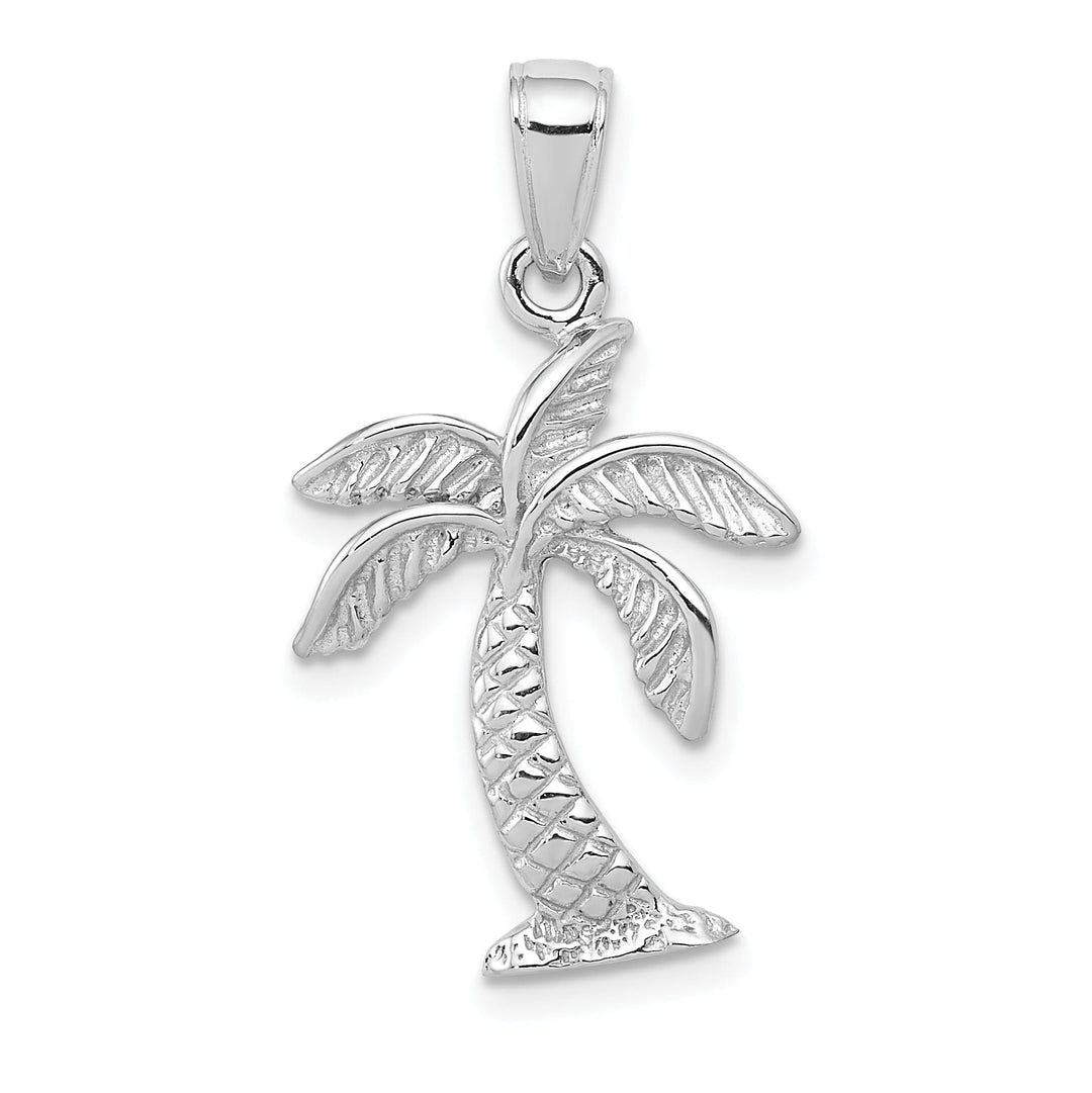 14k White Gold Solid Texture Polished Finish Mens Palm Tree Charm Pendant