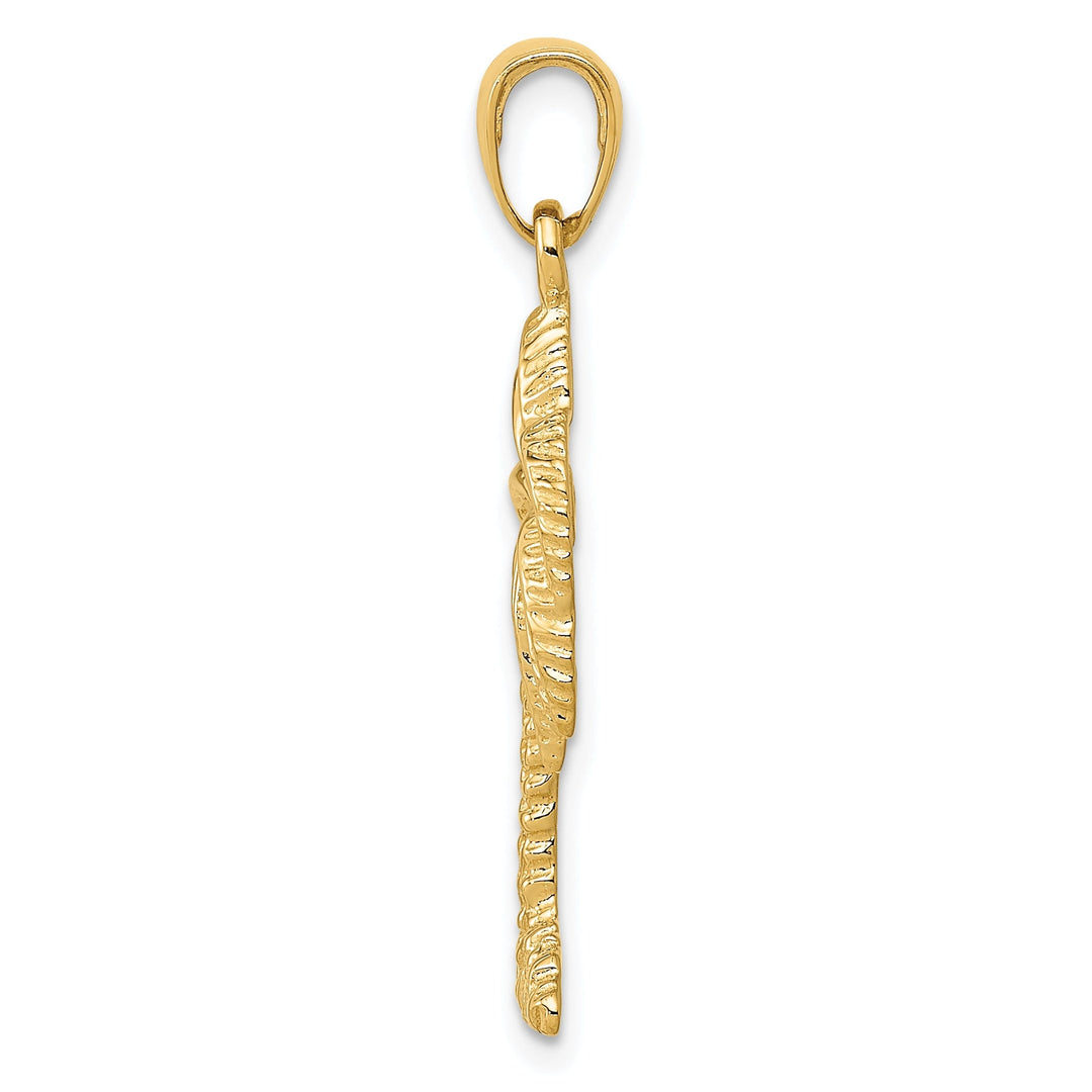 14k Yellow Gold Solid Textured Finish Men's Palm Tree Charm Pendant