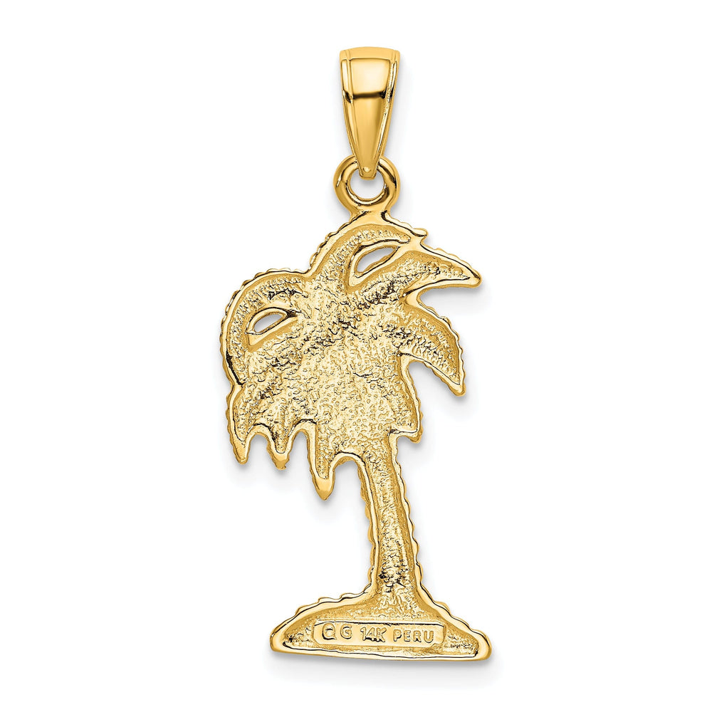 14k Yellow Gold Solid Textured Finish Men's Palm Tree Charm Pendant