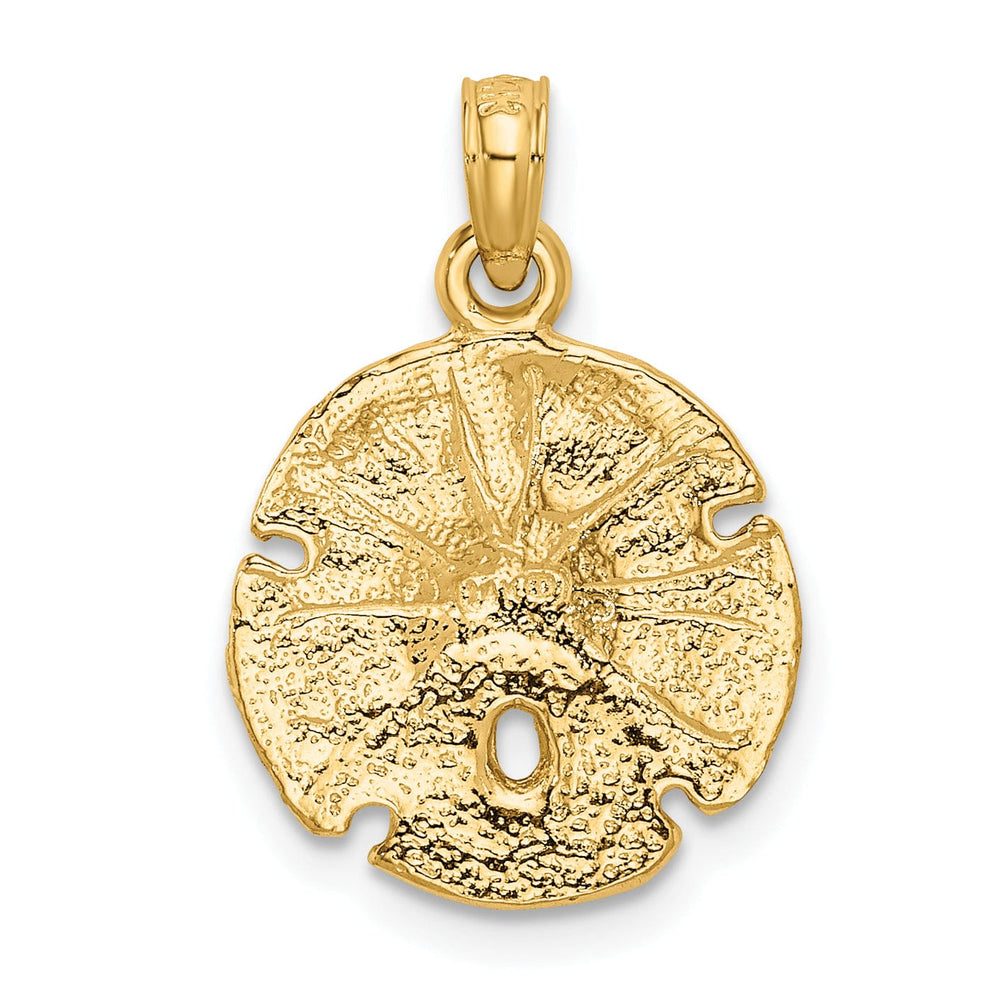 14K Yellow Gold Solid Polished Textured Finish Sand Sea Dollar Charm Pendant