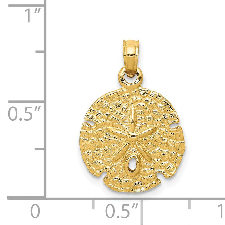 14K Yellow Gold Solid Polished Textured Finish Sand Sea Dollar Charm Pendant