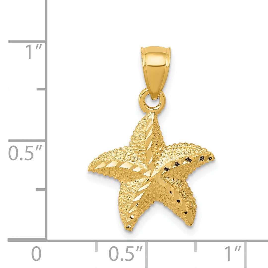14K Yellow Gold Solid Texture Polished Finished Starfish Charm Pendant