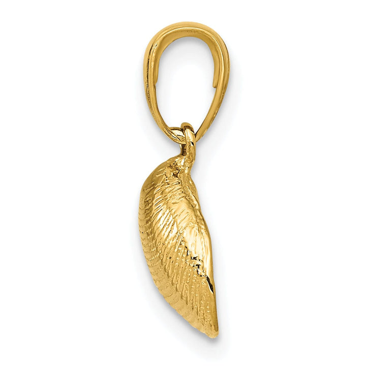14k Yellow Gold Solid Polished Textured Finish Small Size Clam Shell Charm Pendant