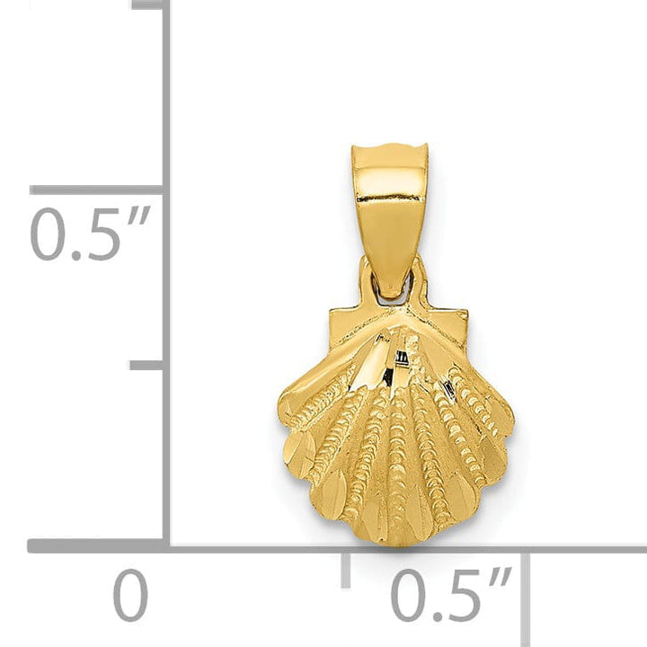 14K Yellow Gold Solid Brushed Polished Finish Sea Scallop Shell Charm Pendant