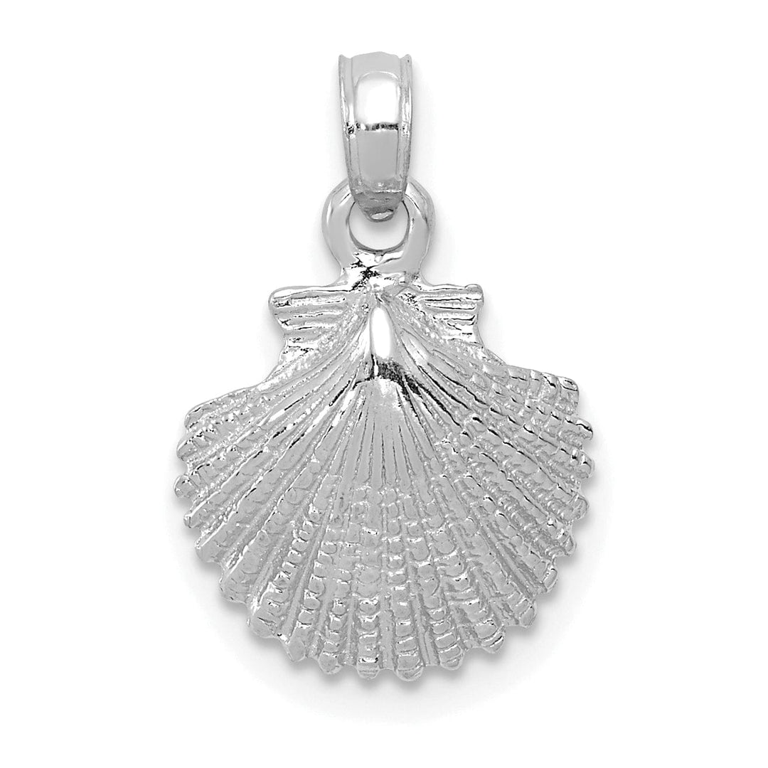 14K White Gold Solid Textured Polished Finish Sea Scallop Shell Charm Pendant