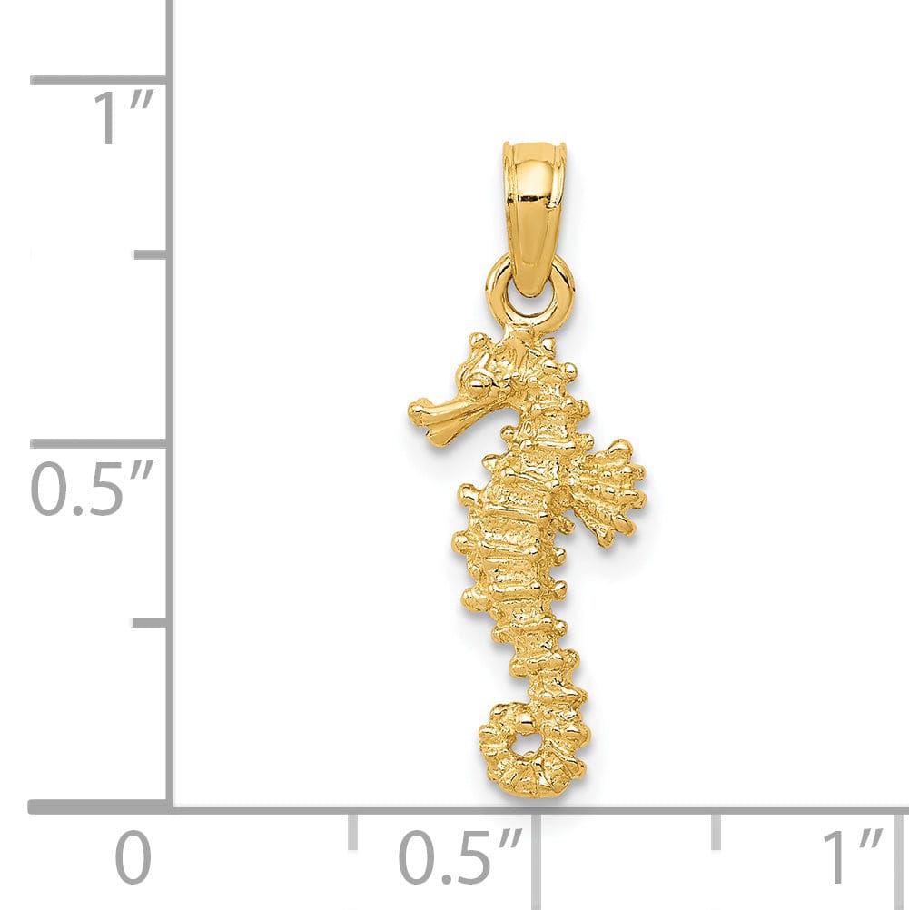 14k Yellow Gold Solid 3-Dimensional Textured Finish Seahorse Charm Pendant